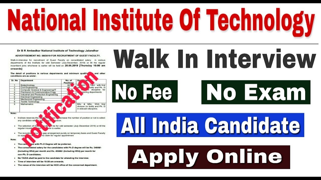 NIT Walk In Interview For The Post Of Guest Faculty II No Fee II Learn Technical