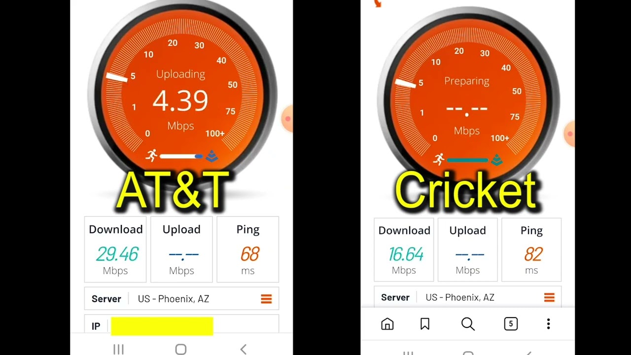 AT&T Vs Cricket Wireless Internet Speed Test Phoenix AZ Server - Located In St George Utah