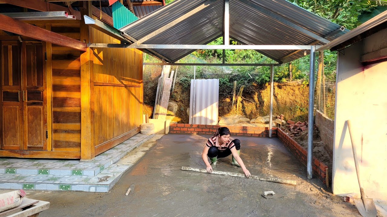 Build a brick wall around the shed and pour a concrete floor to make the house cleaner.