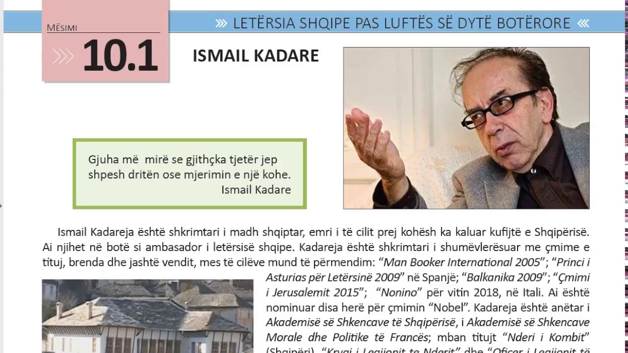 Letersia Berthame 12 Mesimi 10 1 Jeta dhe vepra e Ismail Kadares&euml;