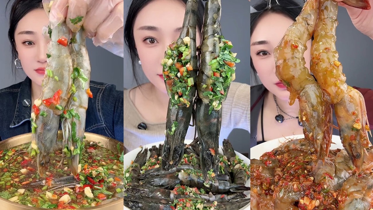 【Yummy】Marinated Shrimp + Stuffed Black Tiger Shrimp + Shrimp with Double Pepper Sauce🦐🍋🌶🧄#mukbang
