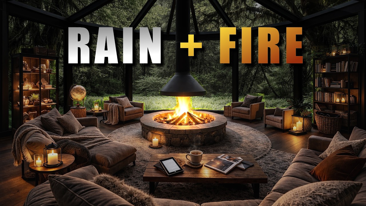 Cozy Rain & Fireplace in Hoh Rainforest 🌧️🔥 | Deep Sleep, Relaxation, Study Ambience (No Music)
