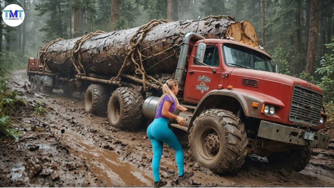 Extremely dangerous monster wood truck driving skills | climbing | heavy load #168