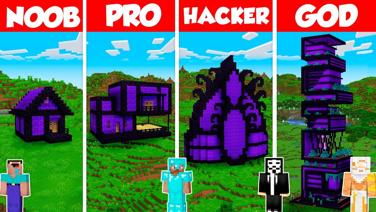 Portal House Build Battle Challenge - Noob vs Pro vs Hacker vs God - Minecraft Animation