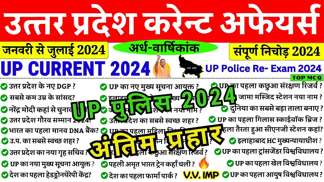 UP SPECIAL Current affairs 2024 | Last 6 month Jan to July 2024 | उत्तर प्रदेश current affairs 2024