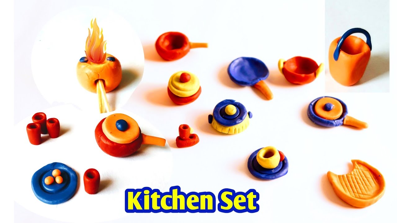 Primitive technique make Handmade kitchen set with Polymer clay| Miniature clay kitchen set|