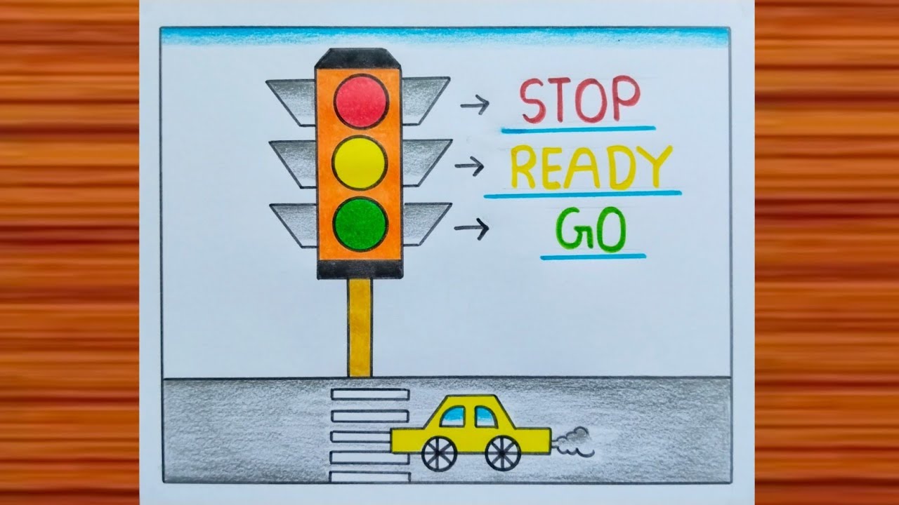 How to Draw Traffic Light / Traffic Signal Drawing / Road Safety Drawing/ Traffic Light Drawing Easy