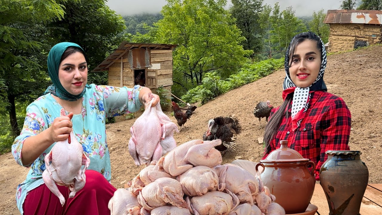 Village Life of IRAN : Cooking the Best Roasted Chickens ! Juice  Meat By Village Girls