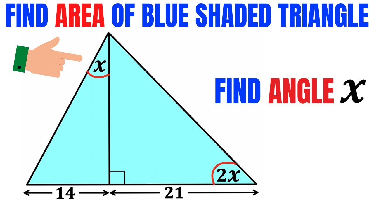 Find the angle X | Calculate area of the Blue shaded triangle | Learn how to Solve the problem fast