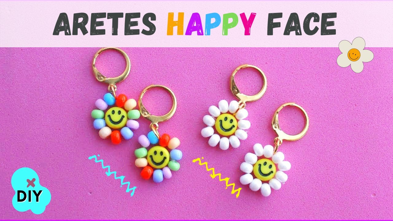 Como hacer aretes de flor con caritas felices fácil y rápido 😊 / Aretes aesthetic para vender 🌼