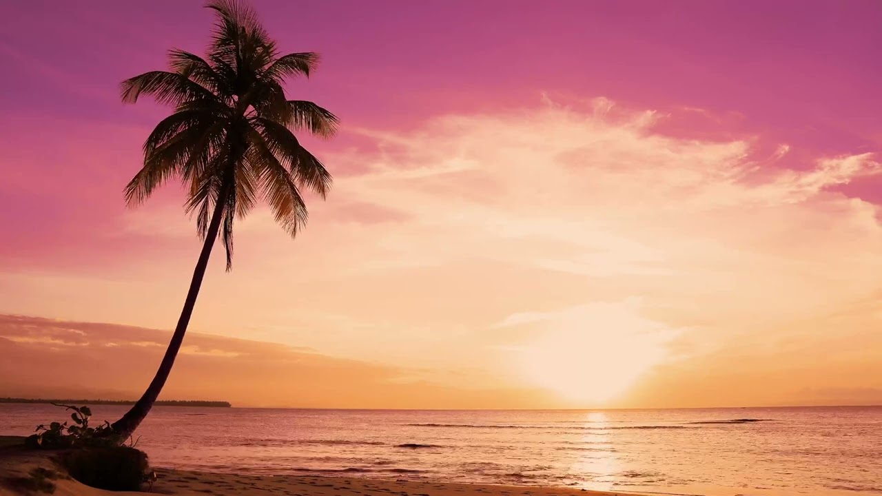 Sunset and Ocean Waves on a Tropical Beach