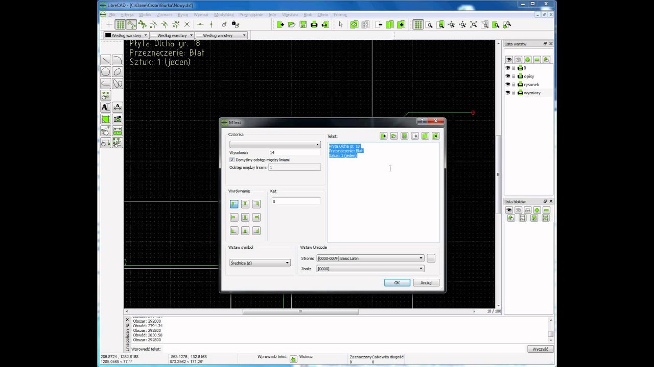 Tutorial do LibreCAD cz.10 opisy i adnotacje poradnik lekcja jak używać