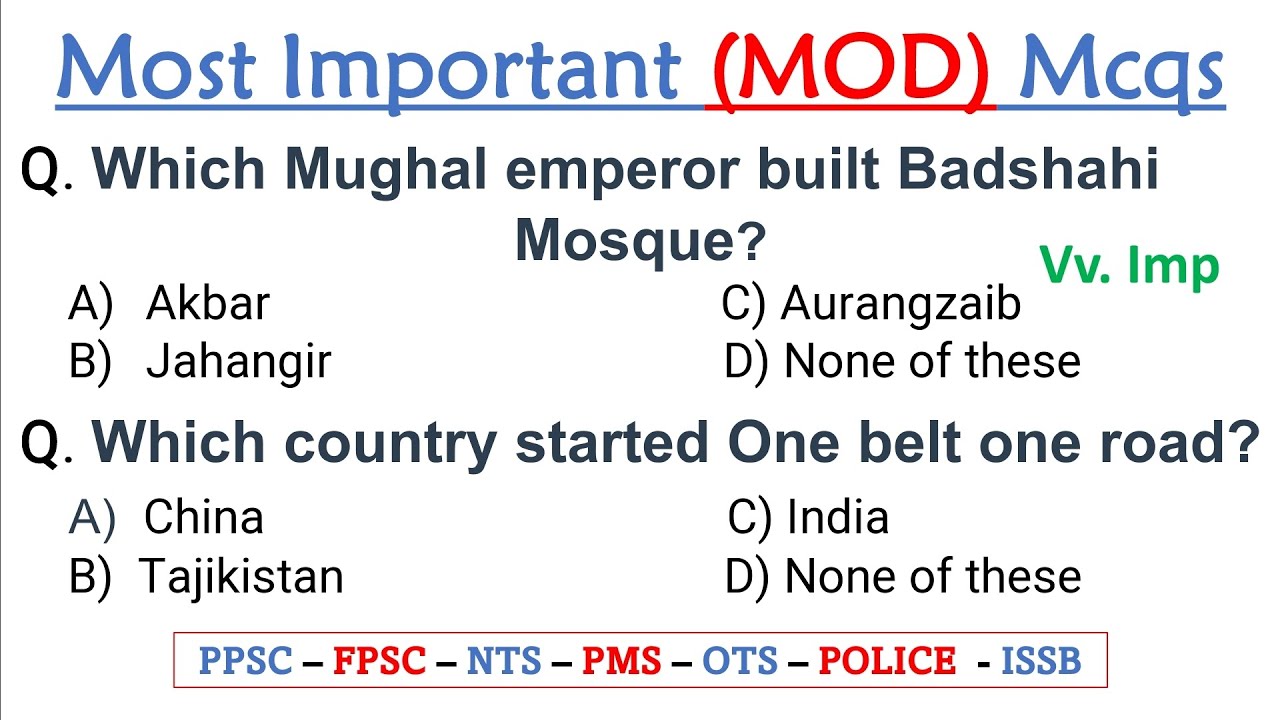Most Important MOD Past Papers Mcqs | Ministry of Defence orignal past papers