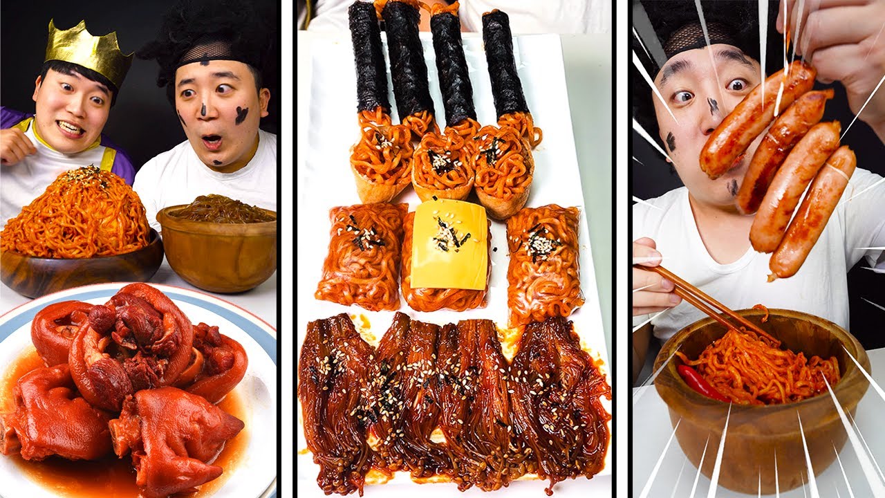 mukbang Корейская супер острая лапша Challenge | Острая острая еда Лапша, Шоу поедания грибов эноки