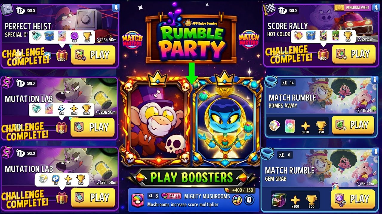 (PARTY+4 Solo+2 Rumble) Hot Color/ Special O' Rama+Rainbow 🌈/ Mutation Lab/ Bombs Away/ Gem Grab 
