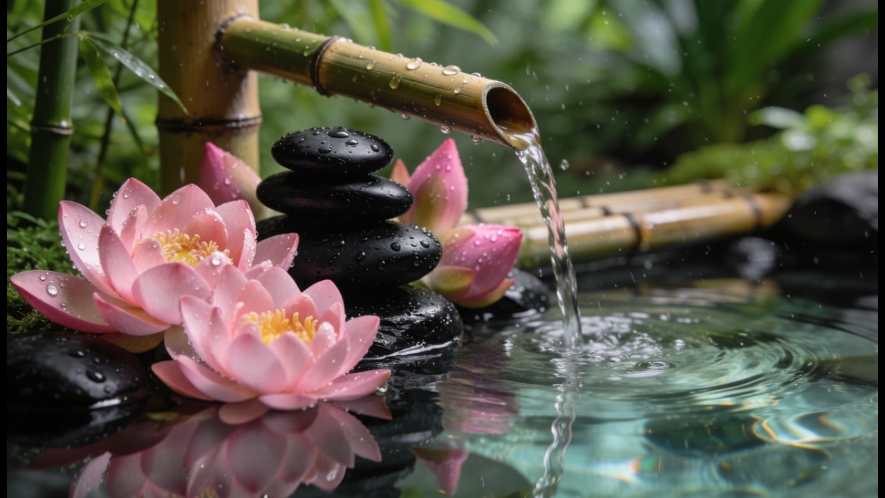 Relaxing Sleep Music + Bamboo Water Sounds 🌿 Fall Asleep Fast, Calm Anxiety & Stress Relief