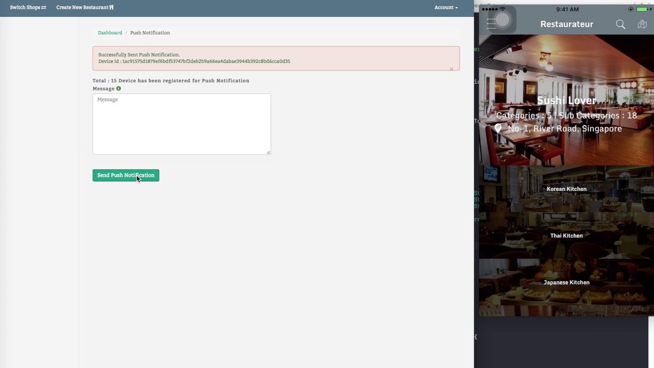 Restaurateur iOS Push Notification Demo