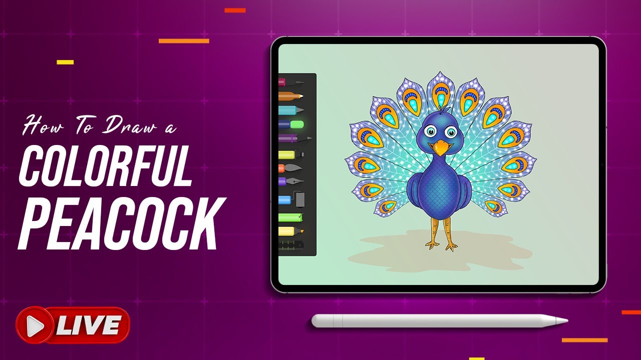 How To Draw A Colorful Peacock| Drawing Desk - Step by Step Tutorial – Live series- Part 160
