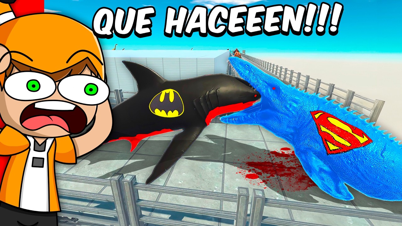 SUPERMAN MOSASAURUS ÉPICA BATALLA! Palmita reacciona a Animal Revolt Battle Simulator