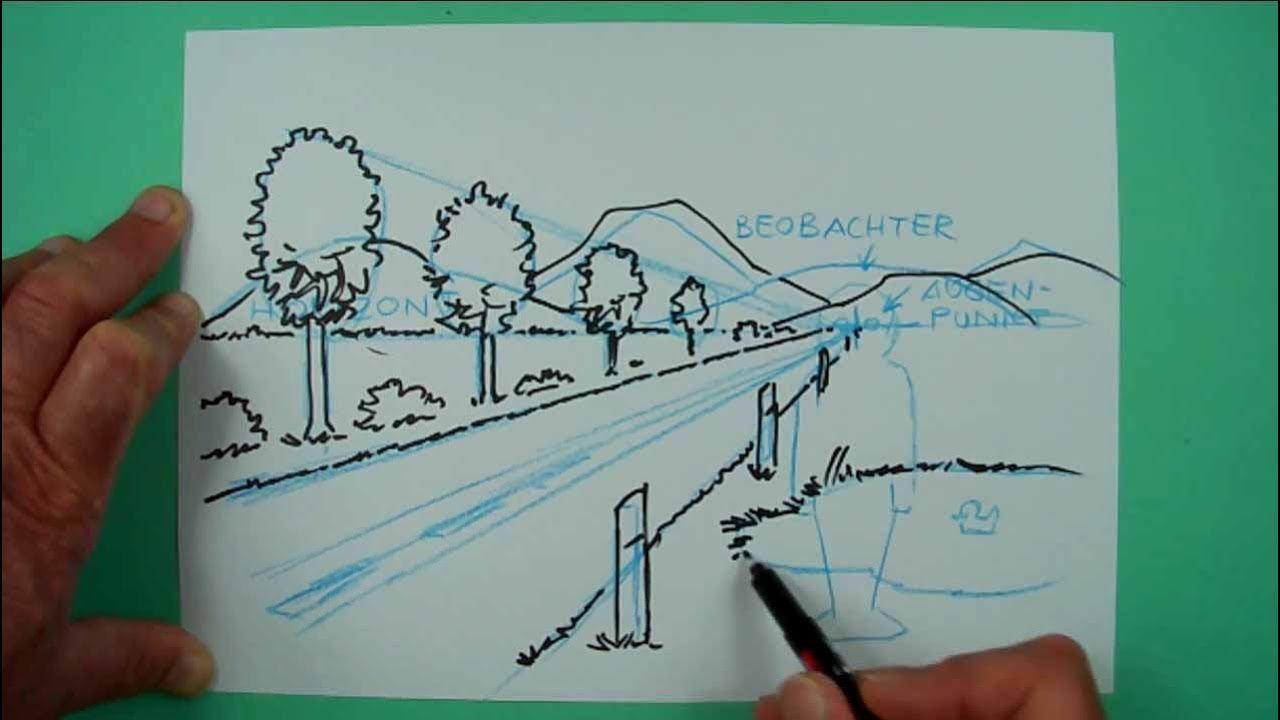 Landschaft, ein Punkt Perspektive. Zeichnen nicht nur f&uuml;r Kinder.
