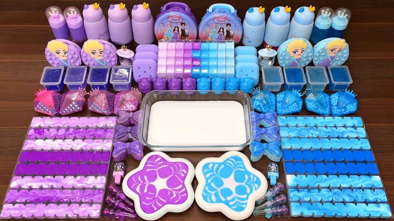 Relaxing slime mixing - purple vs blue Elsa glossy slime additions
