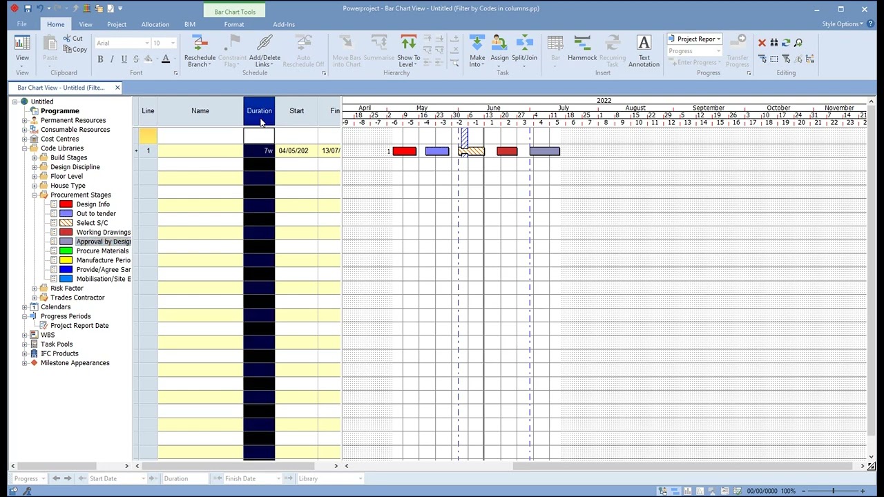 Filtering Columns by Codes in Powerproject