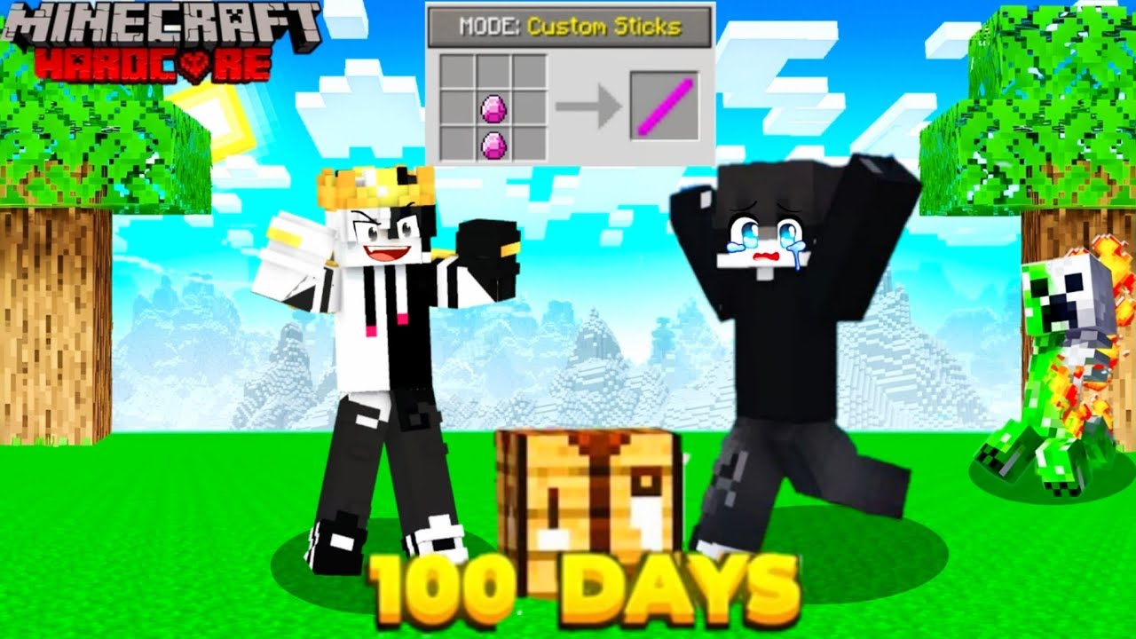 100 Days But You Can Make SUPER OP STICKS In Hardcore Minecraft😰