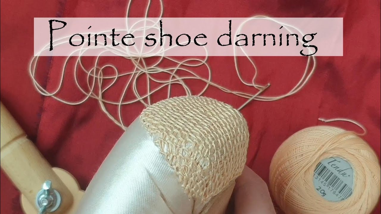 How to do Pointe shoe darning CLOSE UP (step by step instructions)