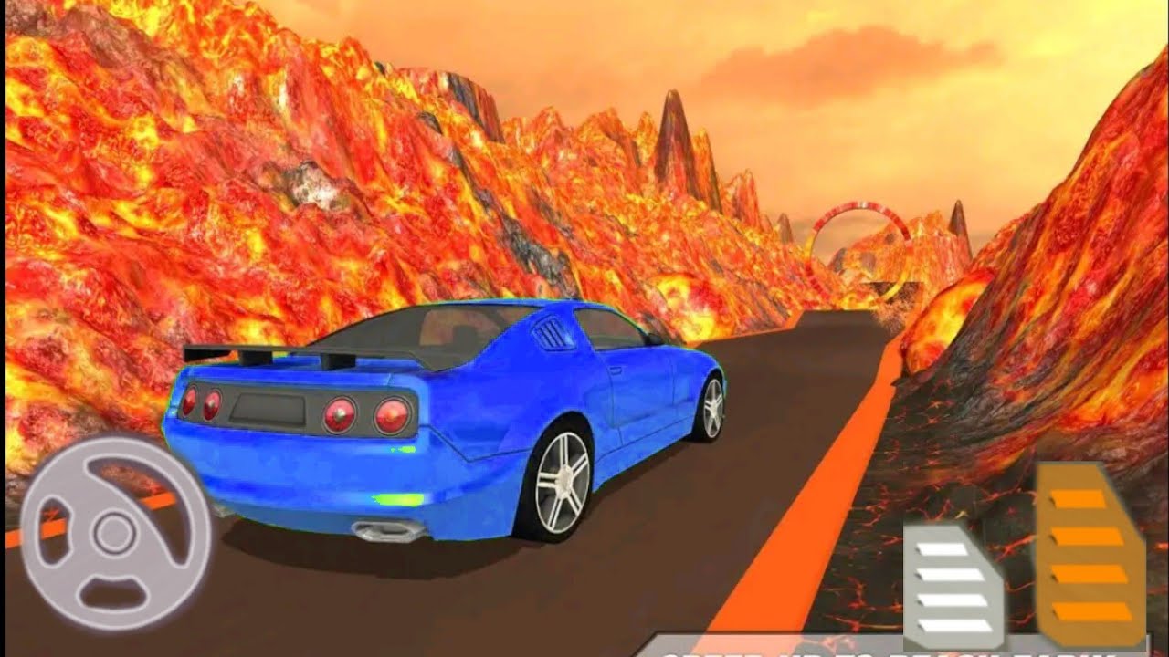 High Speed Volcano Car Crashes #3 - Blue Car Driving on Hot Lava Road - Android Gameplay