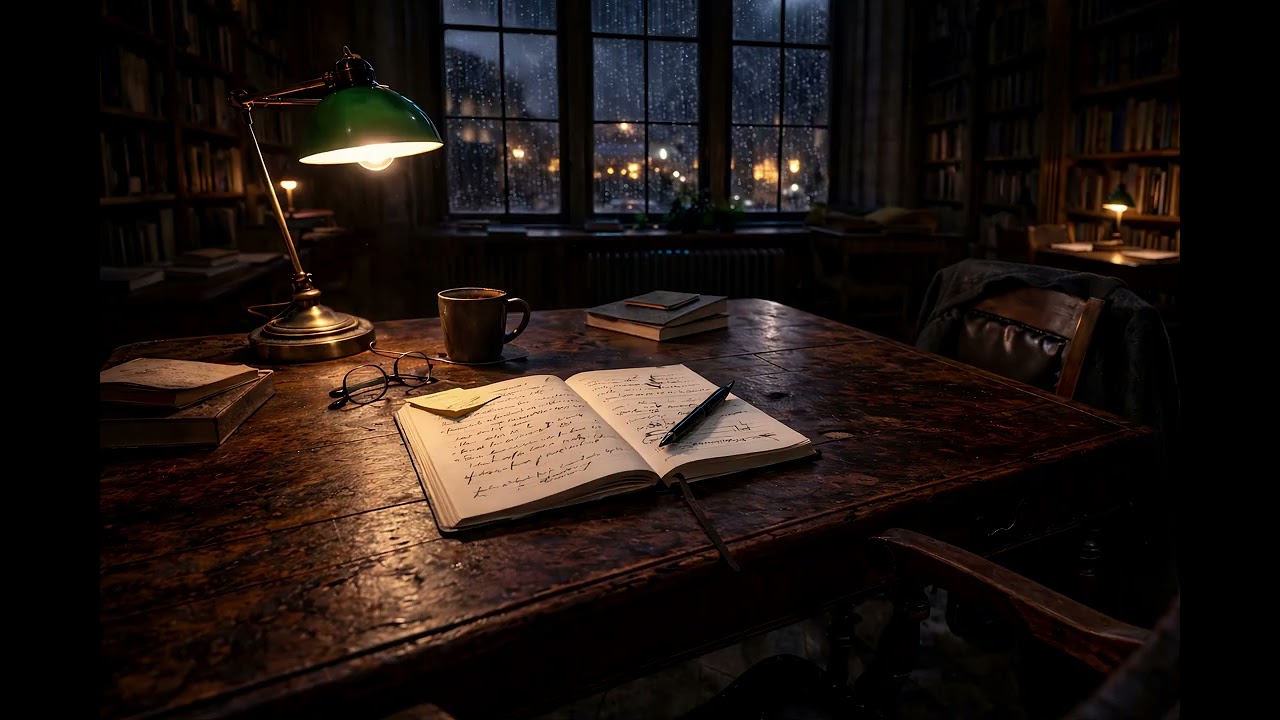 POV: Someone Was Studying Here Before You | Rainy Library Desk with Rain Sounds (1 Hour)