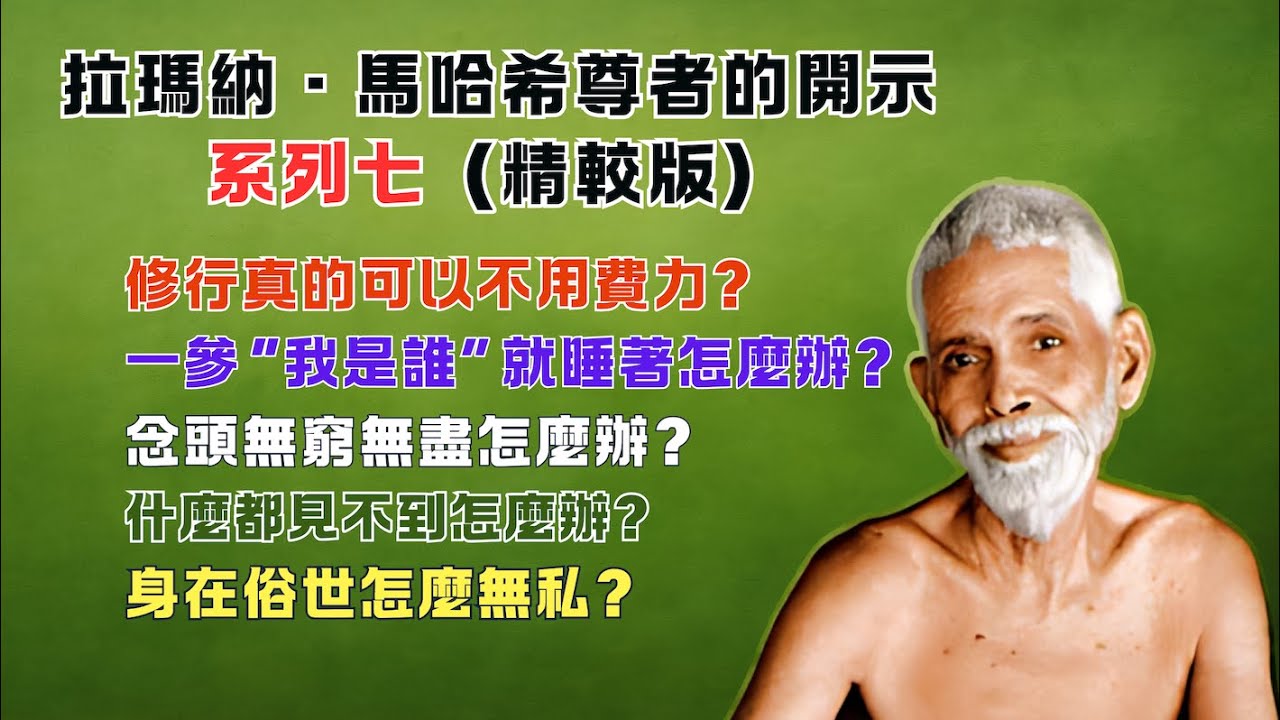 拉瑪那·馬哈希尊者的開示·系列七｜修行，真的可以不用費力？｜什麼都見不到怎麼辦？｜一參“我是誰”就睡著，怎麼辦？｜身在俗世，怎麼無私？｜念頭無窮無盡，怎麼辦？｜楊定一博士推薦
