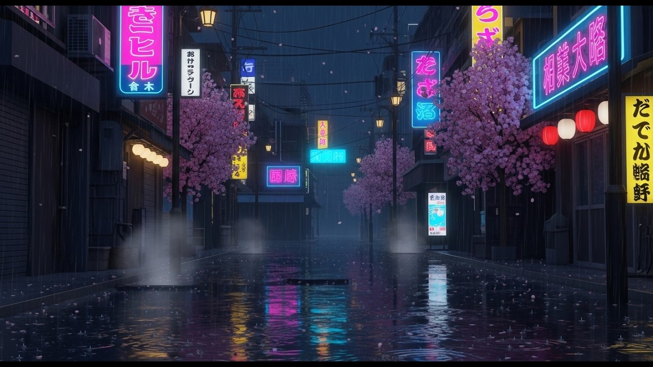 Rainy Night in Japanese Town ☔ Lofi Hip Hop Beats for Study | 80s & 1990 | Urban Rain Lofi