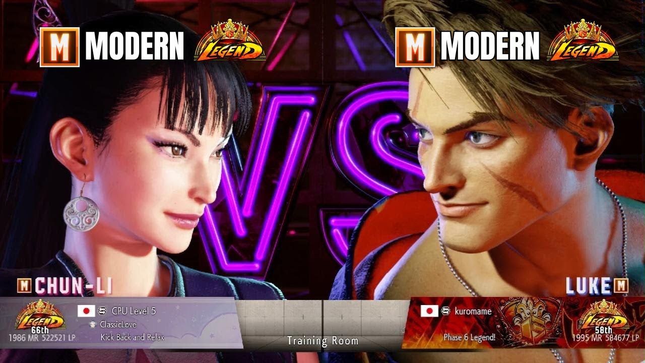 Modern Chun-Li (CPU Level 5) vs Modern Luke (kuromame) Legend 1900 MR | SF6