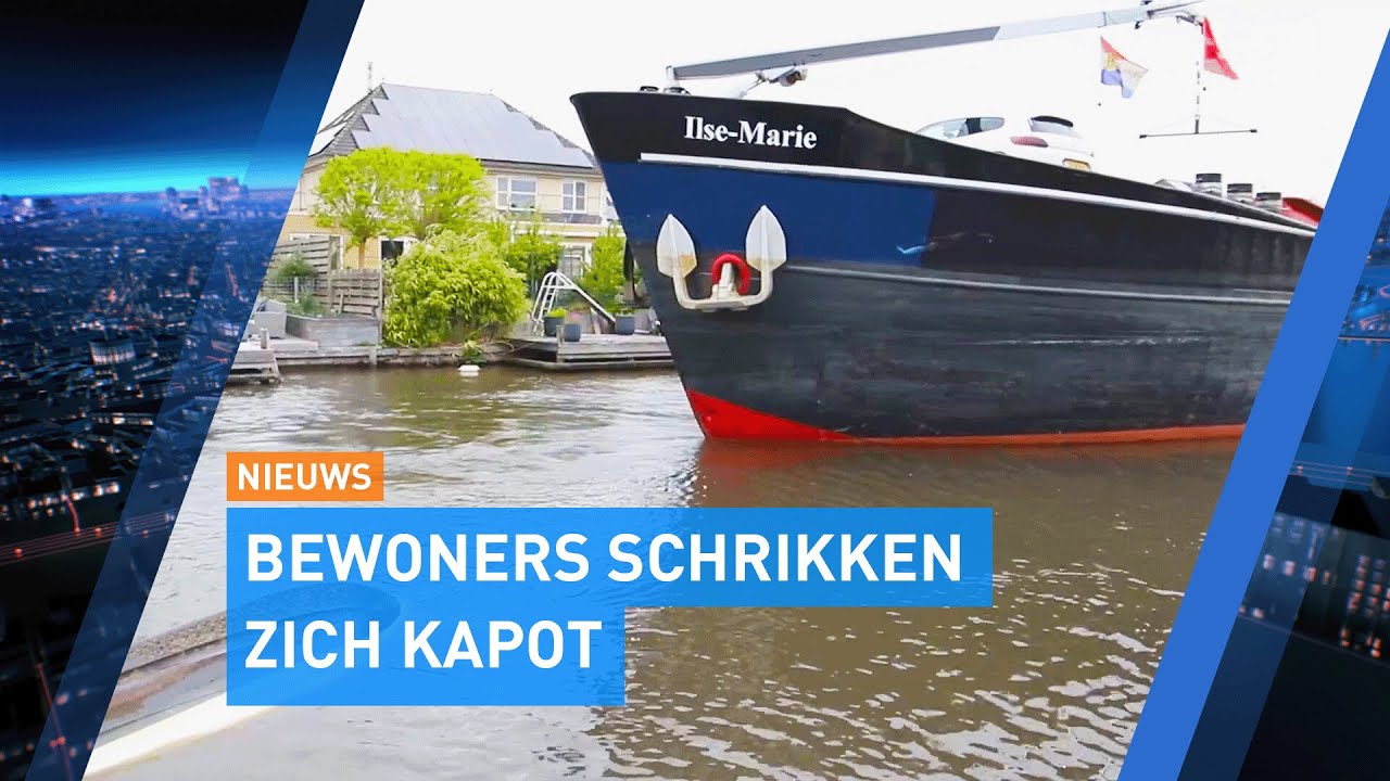 Enorm vrachtschip vaart woonwijk Leeuwarden binnen, ravage is enorm | Hart van Nederland