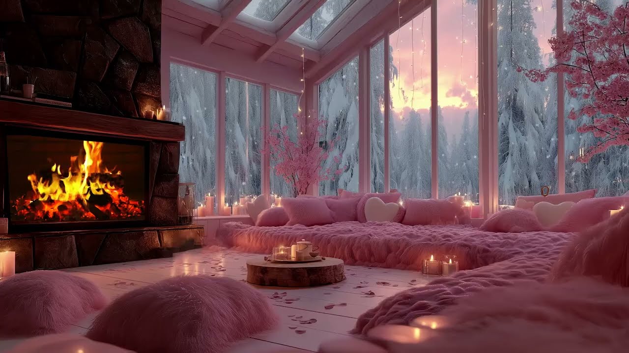 Cozy Valentine Greenhouse | Soft Piano Music & Fireplace Glow for Stress Relief and Pure Love