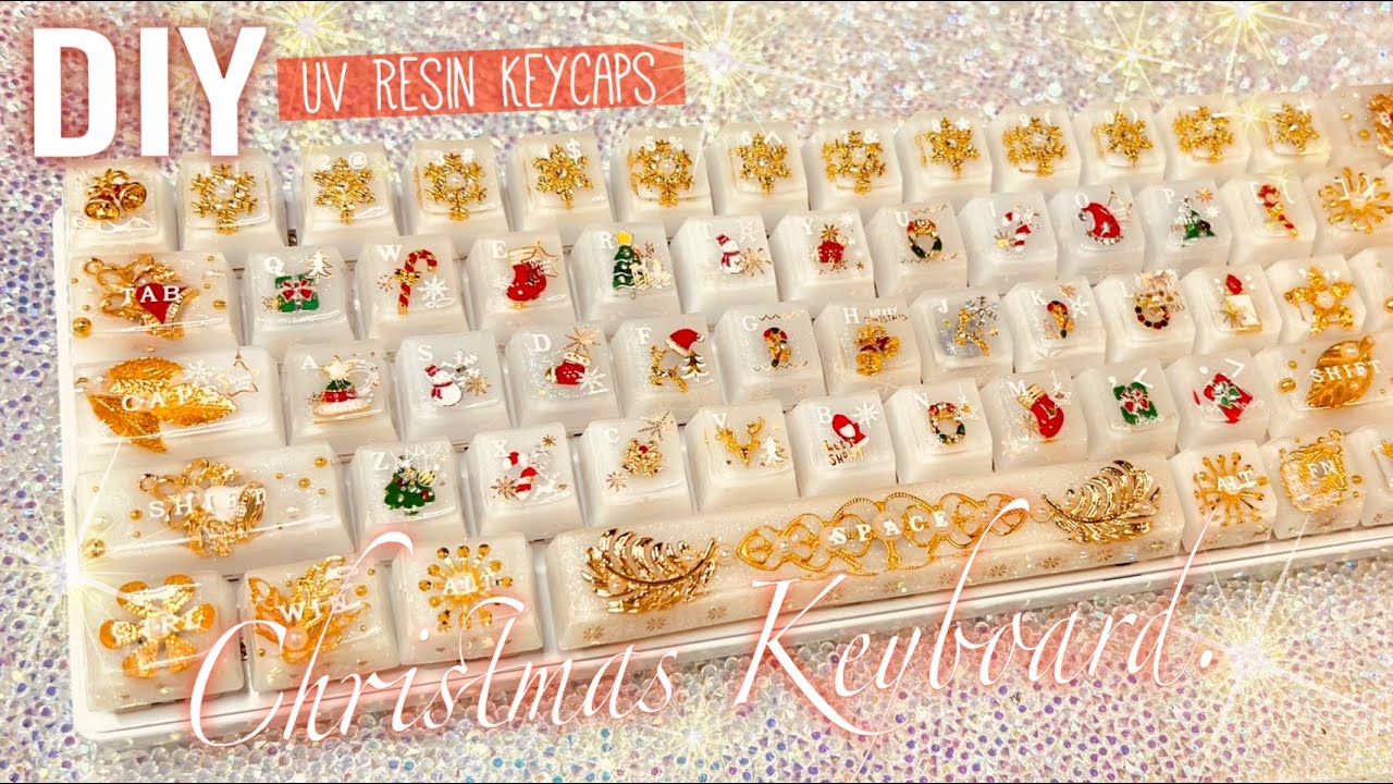【UVレジン】かわいいモチーフたくさん❣️雪に浮かぶキラキラ🎄Merry Christmasキーボード🎄✨