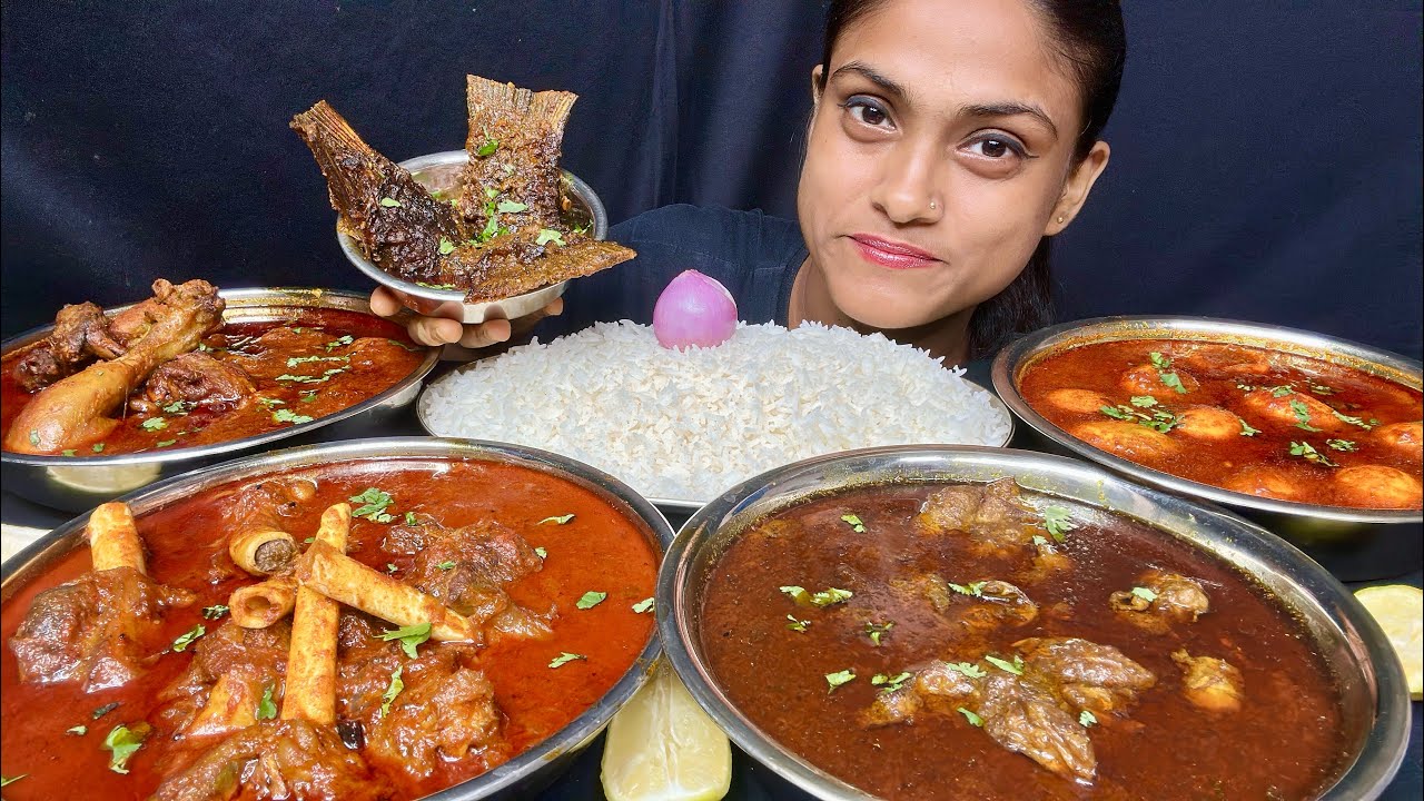 Spicy Mutton Curry Egg Curry Chicken Liver Curry Chicken Curry Fish Curry With Rice Eating Mukbang