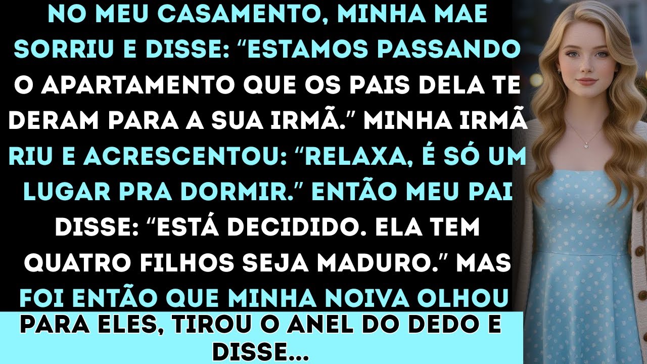 No meu casamento, minha mãe sorriu e disse: “Estamos passando o apartamento que os pais dela te...