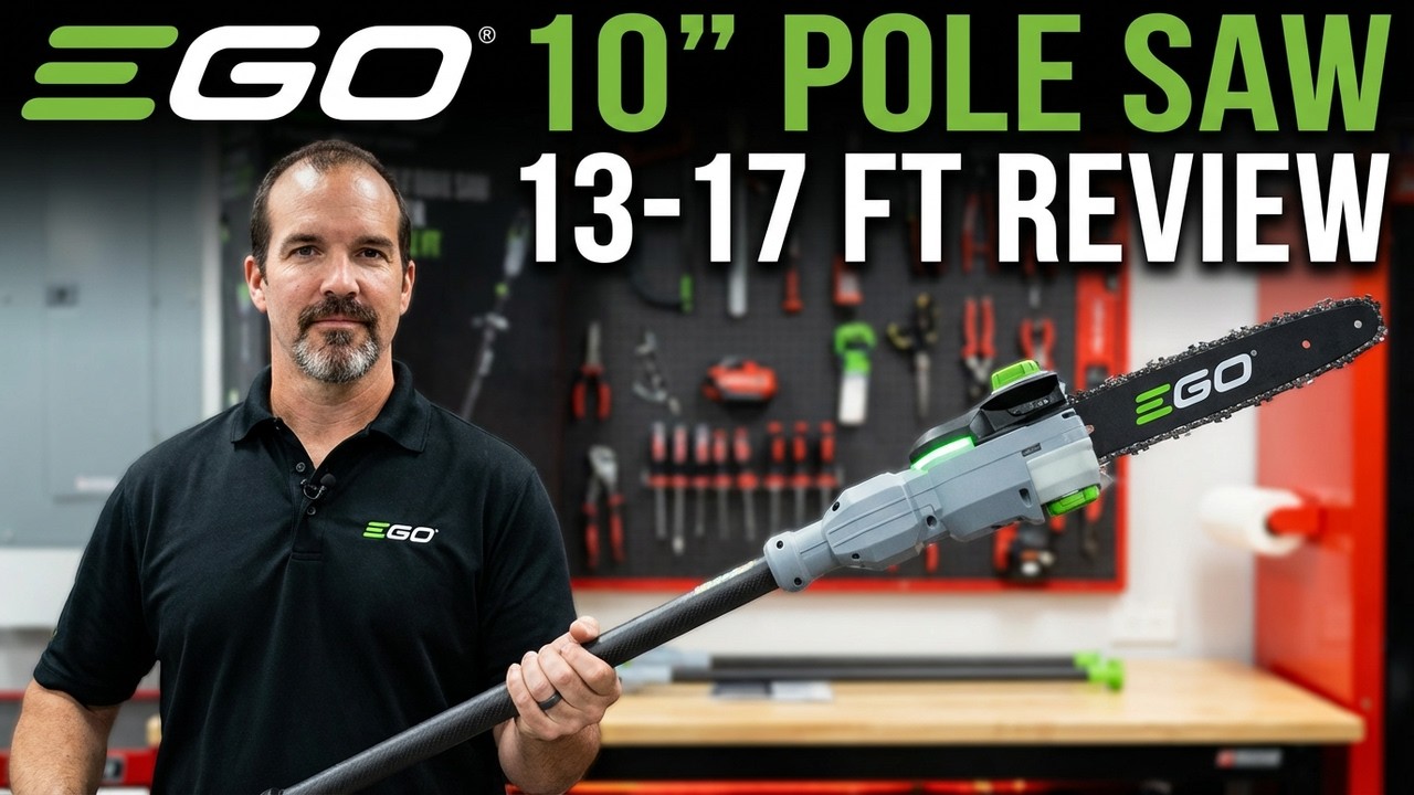 EGO Pole Saw 10 дюймов из углеродного волокна, регулируемая длина 13–17 футов, обзор пилы PS1000 ...
