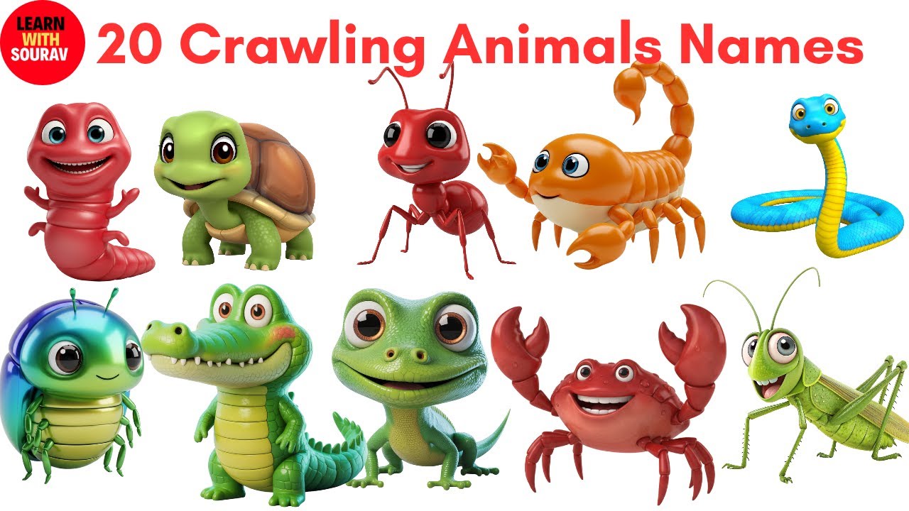 Learn 20 Crawling Animals Name With Sound | Fun Educational Video For Preschool & Toddler