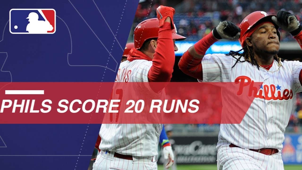 The Phillies crush two grand slams and score 20 runs to blow out Marlins