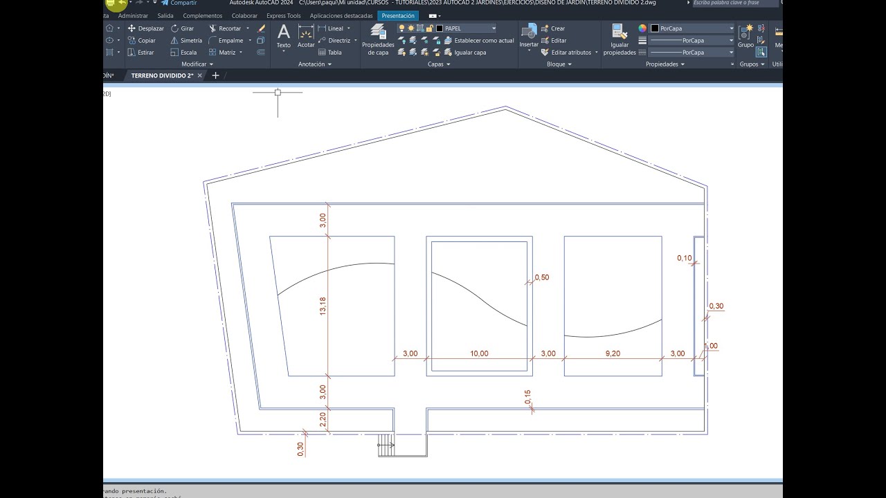 AutoCAD 2024, Jardín 02 - Acotado inicial