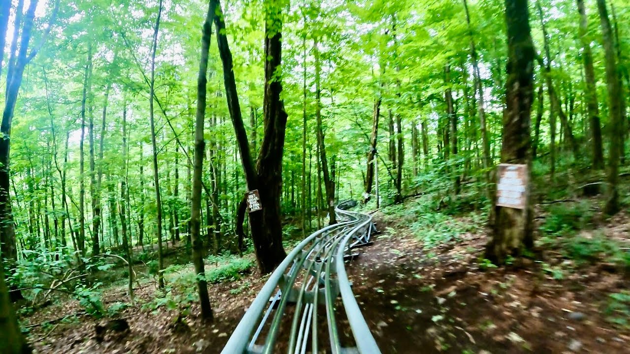 Горные аттракционы Nor'easter Mountain Coaster, вид от первого лица в 4K! | Курорт Greek Peak Mou...