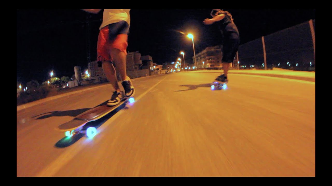 Longboard Night sesion with LED wheels