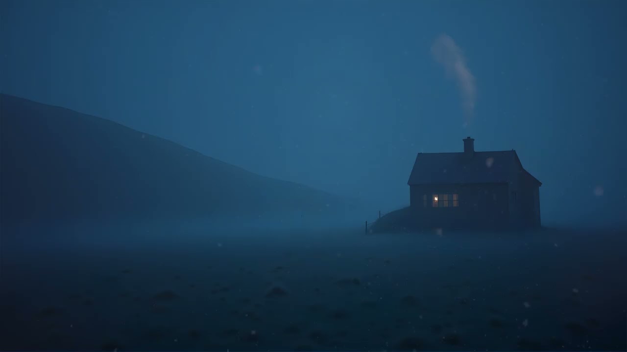 Relaxing Night Ambience — Foggy Wilderness Cabin, Calm Music for Sleeping, Studying & Peace