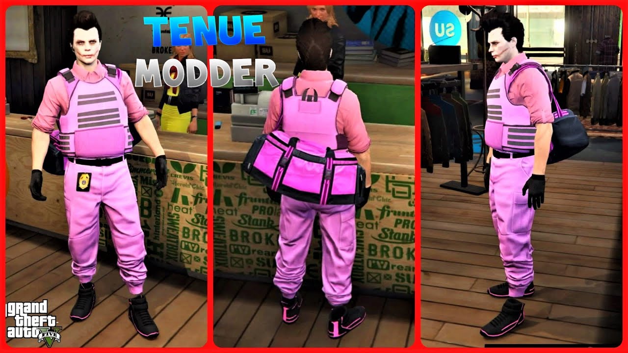 TENUE MODDER ROSE AVEC JOGGER ET PROTECTION GLITCH GTA 5 ONLINE 1.50