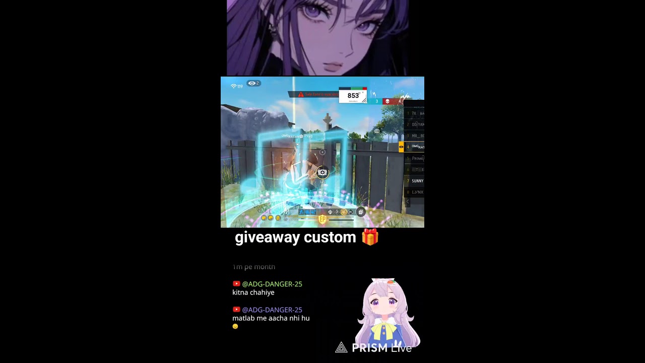 give away custom 🥰 Play with Riya😍#prism#girlsgaming#virticallive#ff#custom