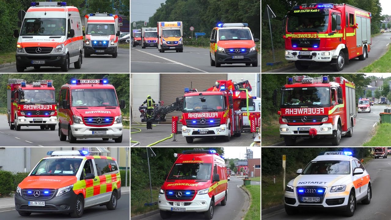 Großbrand & Schwerer Busunfall in Unna | Einsatzfahrten von Feuerwehr, Rettungsdienst, DRK und THW!