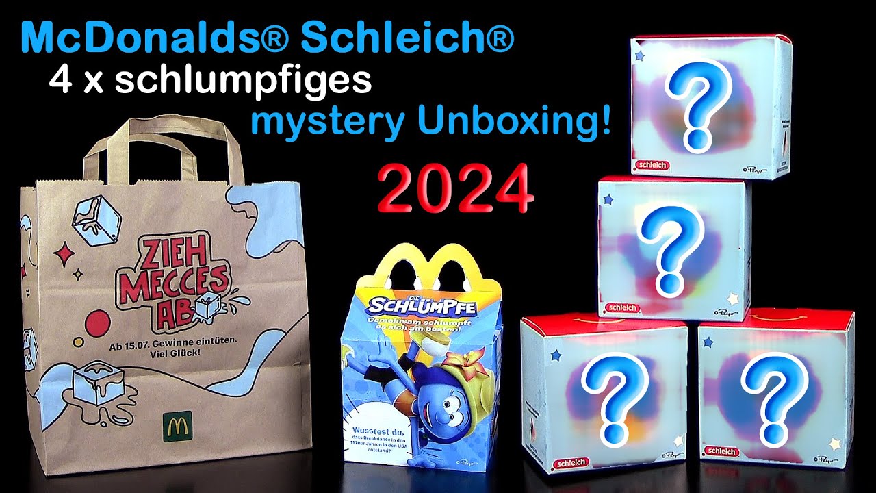 McDonalds ® Schleich ® Schlümpfe ™ 2024 - 4 x mystery Unboxing - Happy Meal ®