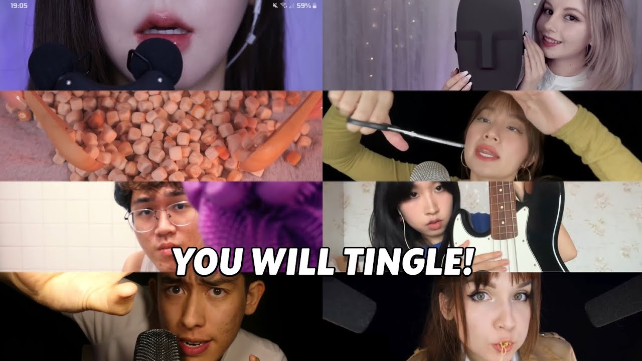 1 minute ASMR with tingly triggers only [8 ASMRtists] // ear to ear, transitions, layered sounds...